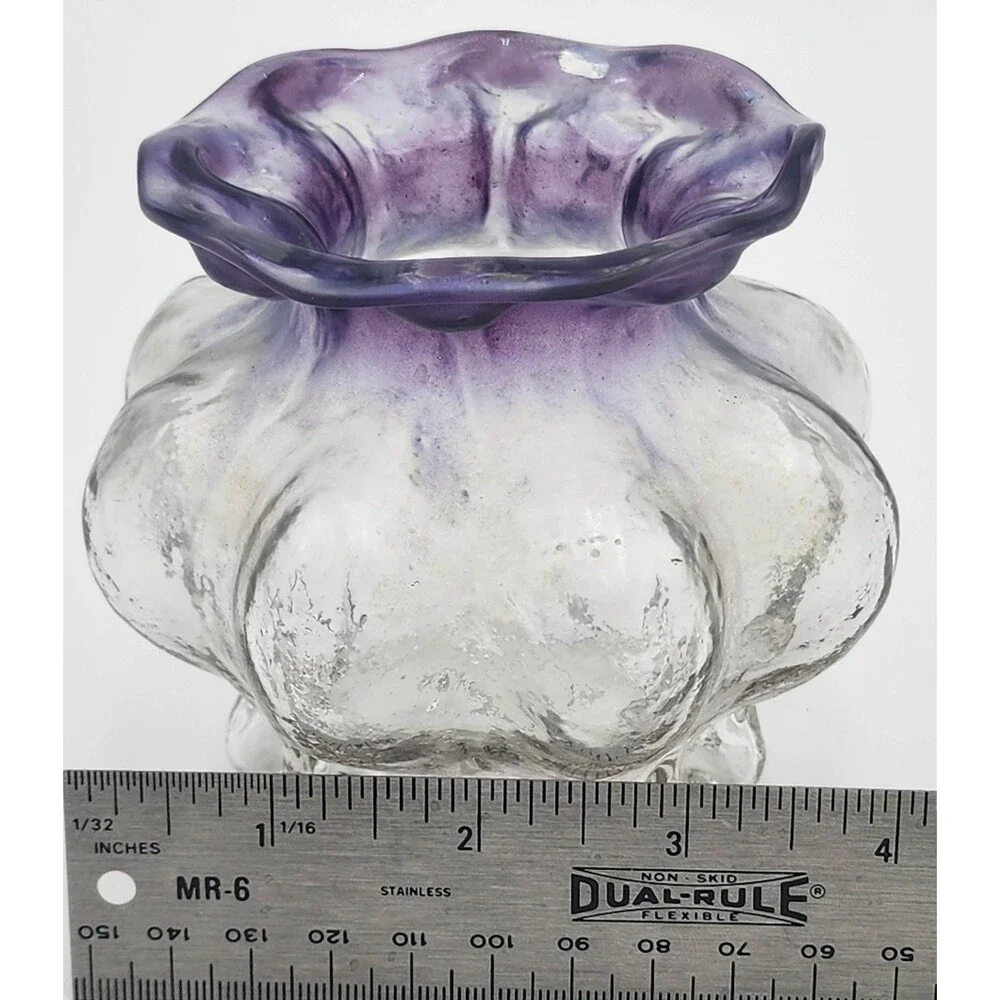 Vintage Melon Shaped Vase- Amethyst to Clear Glass 4”